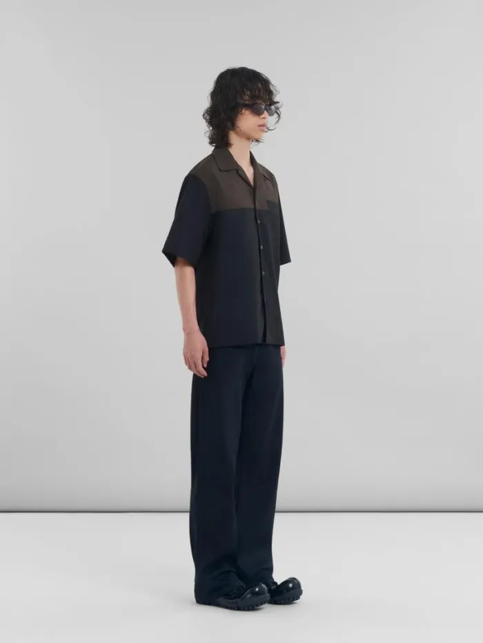 Men Marni Tops and Tshirts Black And Brown Wool Bowling Shirt