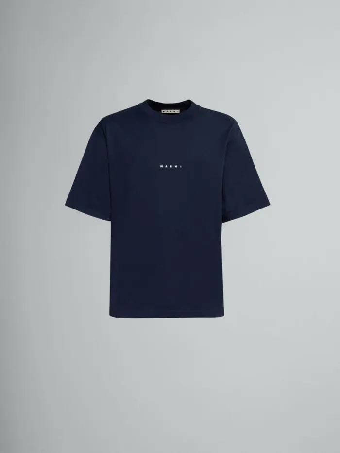 Men Marni Tops and Tshirts Dark Blue Organic Cotton TShirt With Mini Logo Marni
