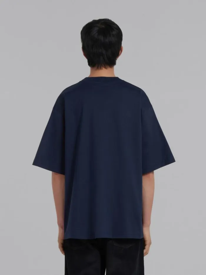 Men Marni Tops and Tshirts Dark Blue Organic Cotton TShirt With Mini Logo Marni
