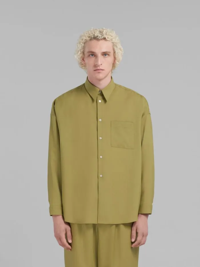 Men Marni Tops and Tshirts Green Tropical Wool LongSleeved Shirt