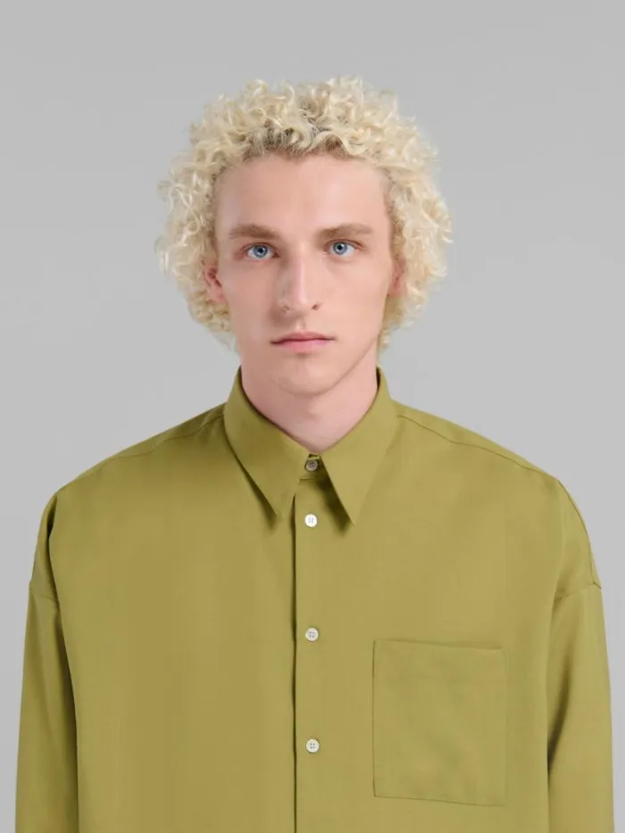 Men Marni Tops and Tshirts Green Tropical Wool LongSleeved Shirt