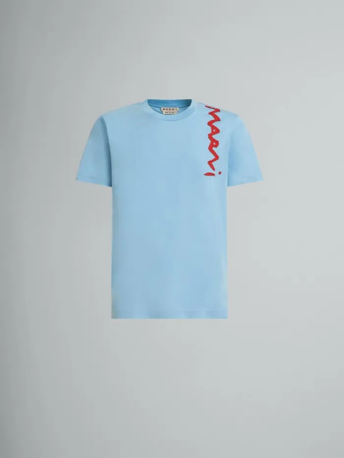 Men Marni Tops and Tshirts Light Blue Organic Cotton TShirt With Marni Mending Logo