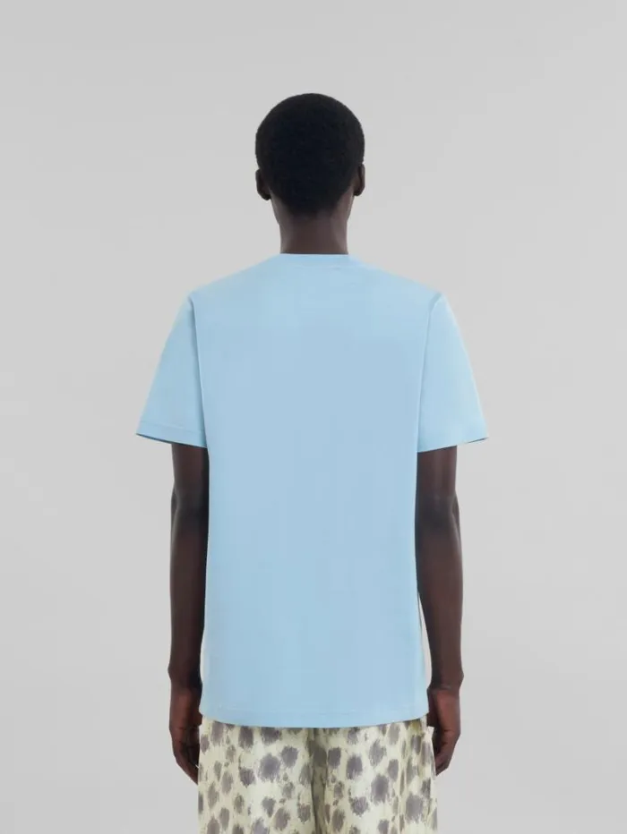 Men Marni Tops and Tshirts Light Blue Organic Cotton TShirt With Marni Mending Logo
