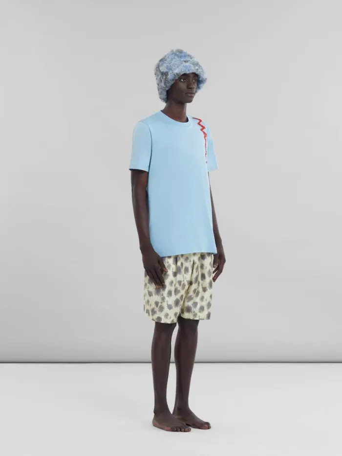Men Marni Tops and Tshirts Light Blue Organic Cotton TShirt With Marni Mending Logo