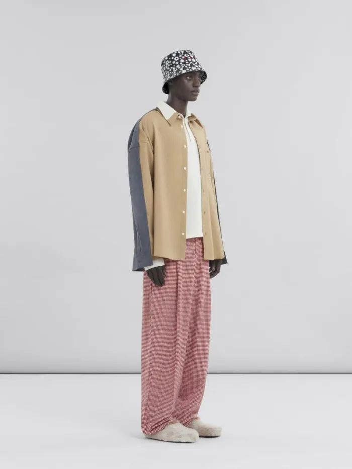 Men Marni Tops and Tshirts Long Sleeved Ivory Polo Shirt With Intarsia Argyle Detail