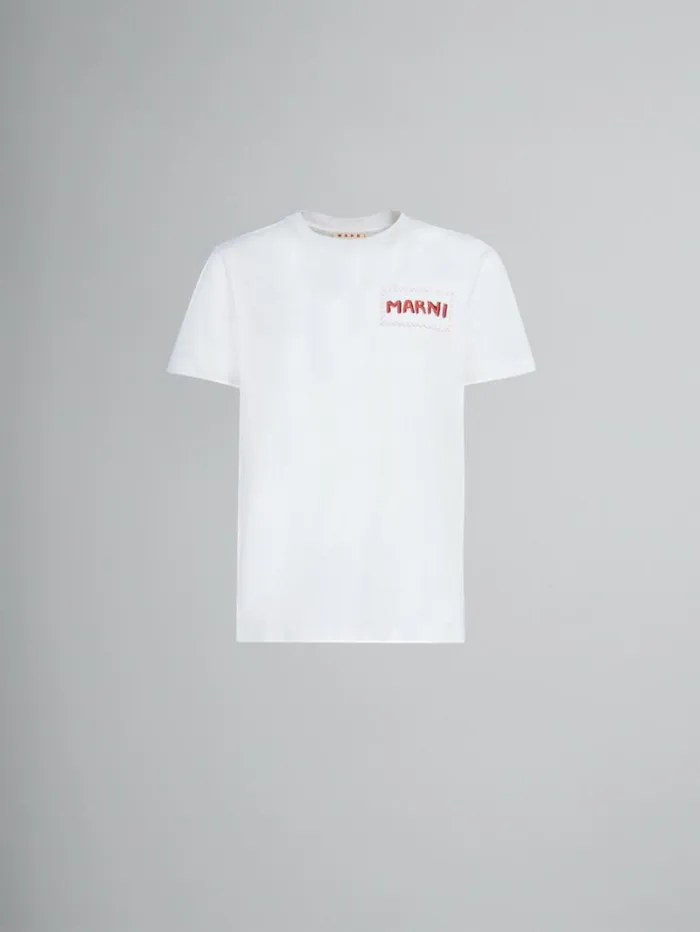 Men Marni Tops and Tshirts White Organic Cotton TShirt With Marni Patch
