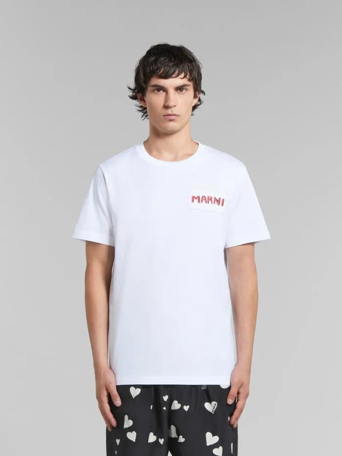 Men Marni Tops and Tshirts White Organic Cotton TShirt With Marni Patch