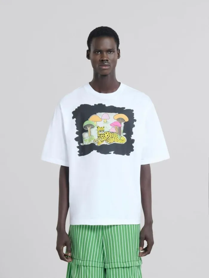 Men Marni Tops and Tshirts White Organic Jersey RelaxedFit TShirt With Print