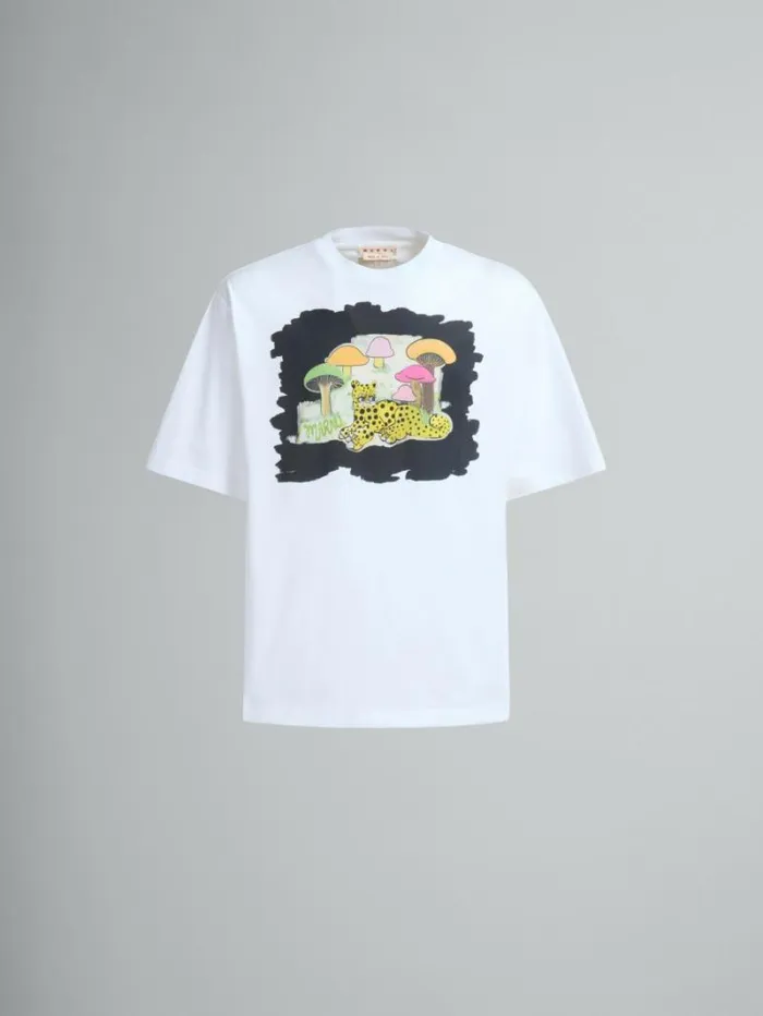 Men Marni Tops and Tshirts White Organic Jersey RelaxedFit TShirt With Print