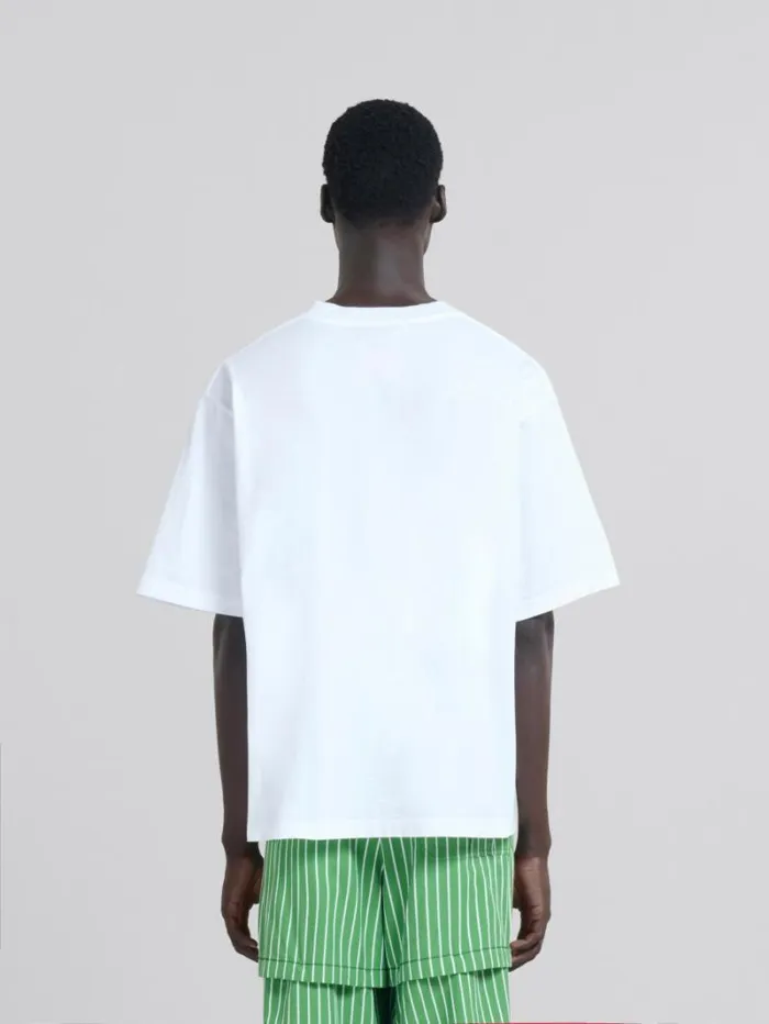Men Marni Tops and Tshirts White Organic Jersey RelaxedFit TShirt With Print