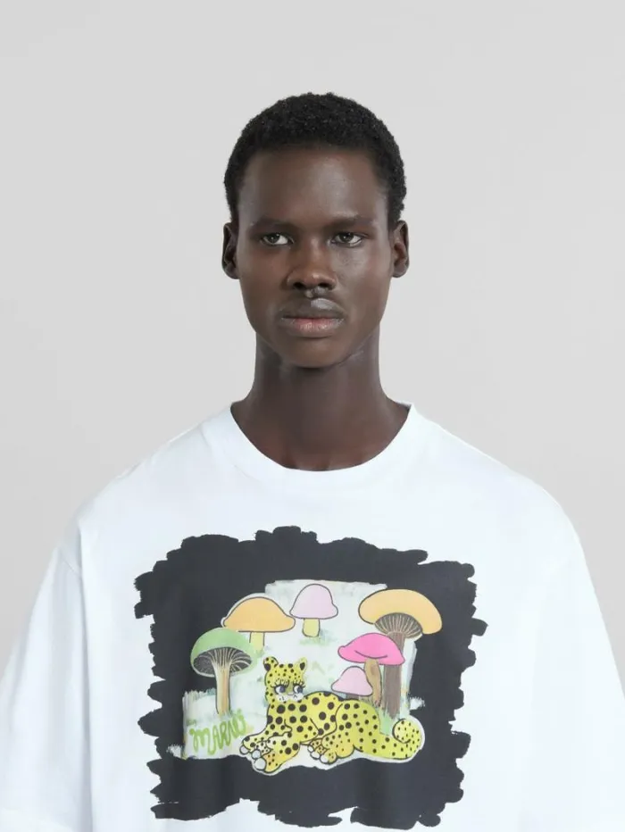 Men Marni Tops and Tshirts White Organic Jersey RelaxedFit TShirt With Print