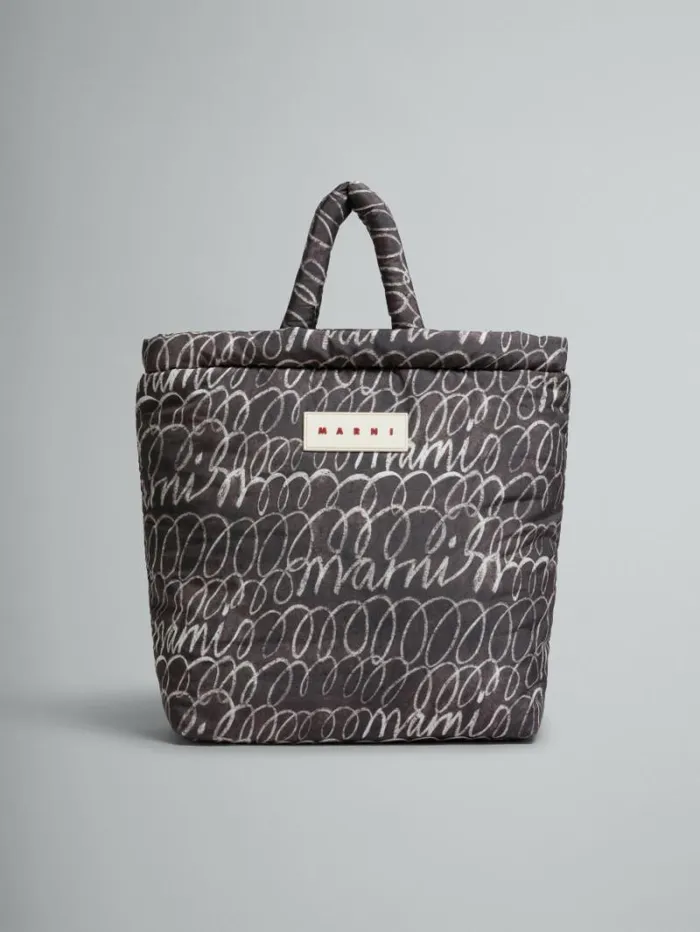 Men Marni Tote Bags Black Puff Tote Bag With Marni Scribble Print