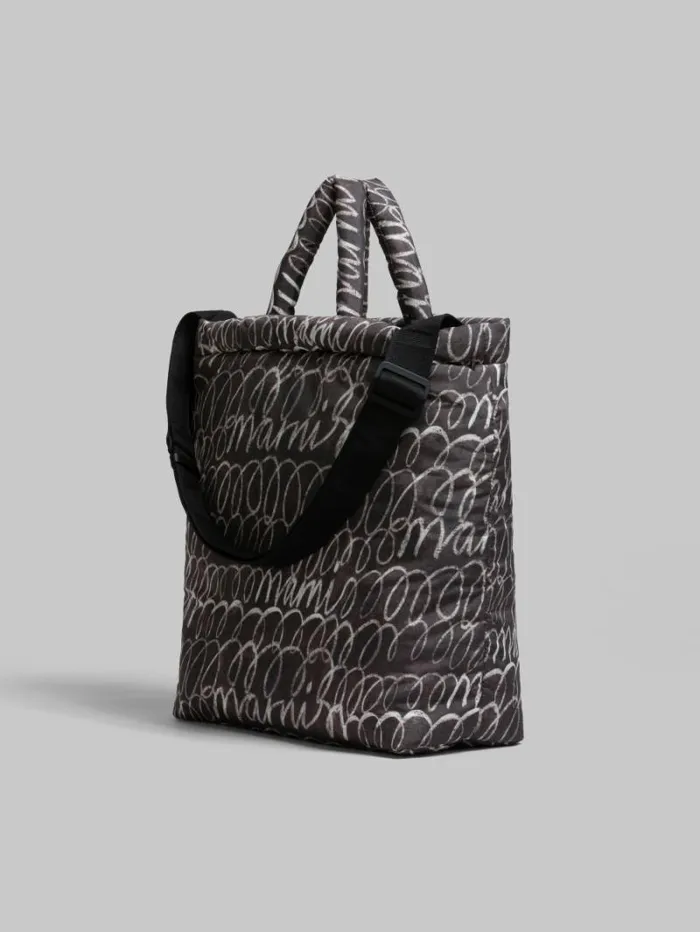 Men Marni Tote Bags Black Puff Tote Bag With Marni Scribble Print