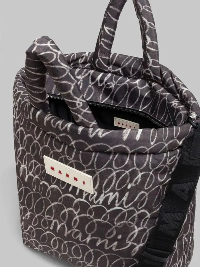Men Marni Tote Bags Black Puff Tote Bag With Marni Scribble Print