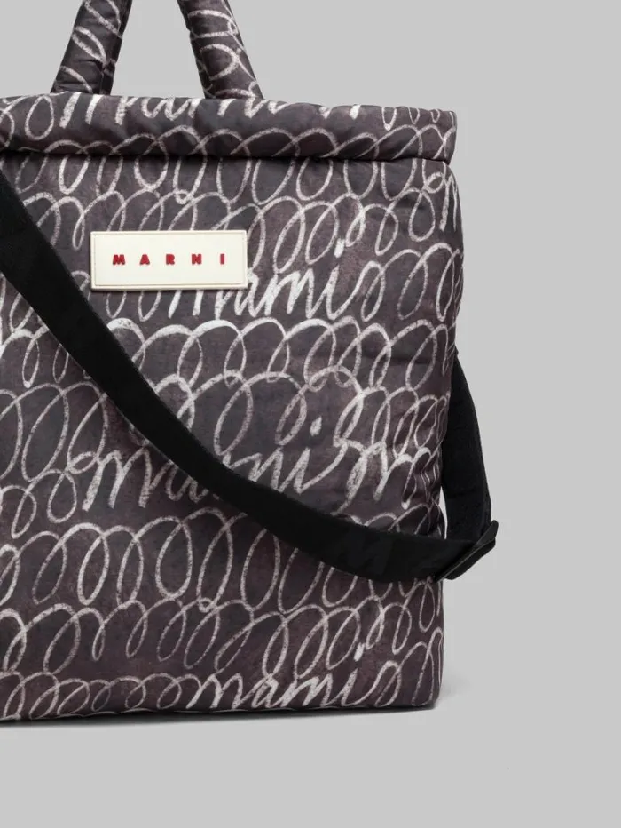 Men Marni Tote Bags Black Puff Tote Bag With Marni Scribble Print