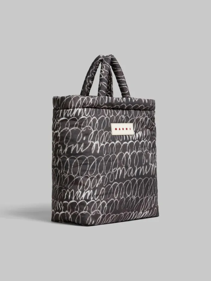 Men Marni Tote Bags Black Puff Tote Bag With Marni Scribble Print