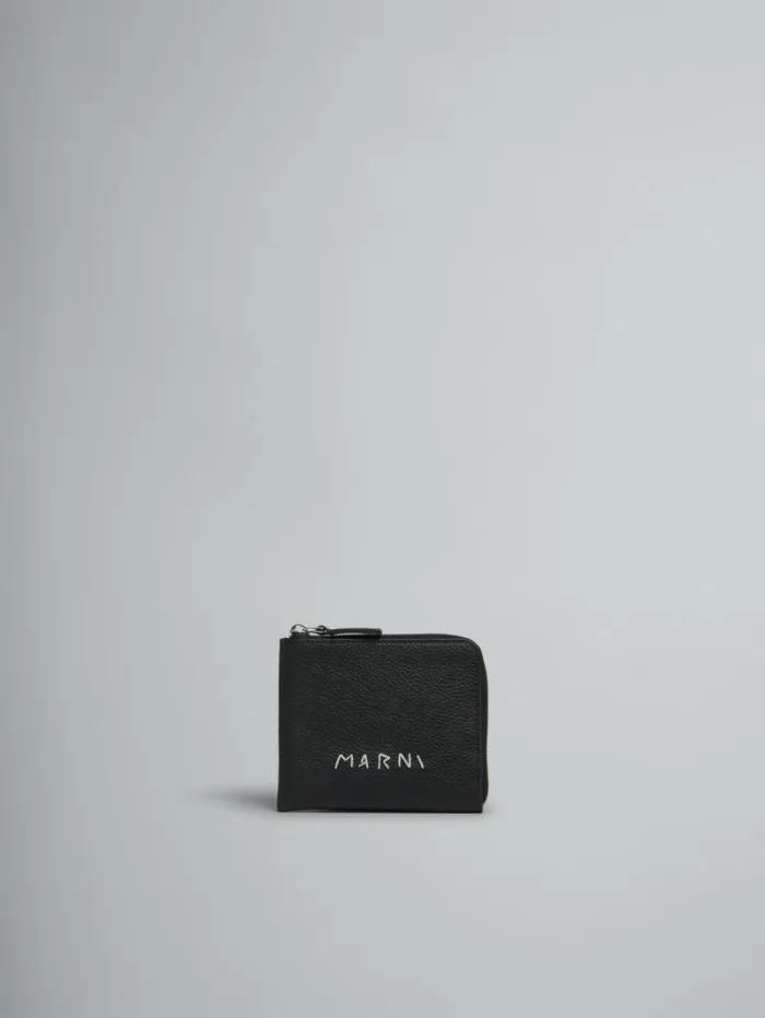Men Marni Wallets and Small Leather Goods Black Leather ZipAround Wallet With Marni Mending Embroidery Men Marni Wallets and Small Leather Goods Black Leather ZipAround Wallet With Marni Mending Embroidery