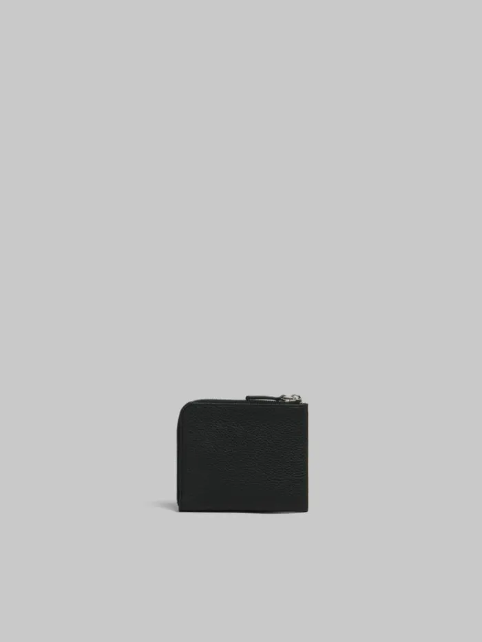 Men Marni Wallets and Small Leather Goods Black Leather ZipAround Wallet With Marni Mending Embroidery