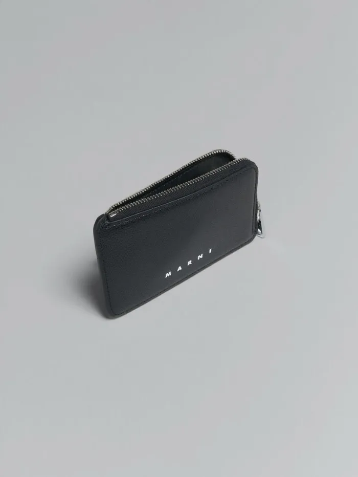 Men Marni Wallets and Small Leather Goods Blue And Black Saffiano Leather ZipAround Card Case