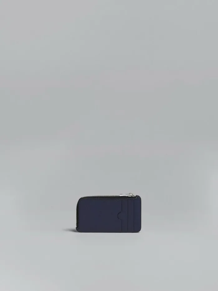 Men Marni Wallets and Small Leather Goods Blue And Black Saffiano Leather ZipAround Card Case