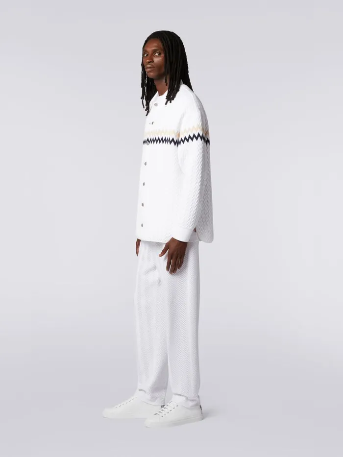 Men NylonBlend Overshirt With Zigzag Stitching And Contrasting Details White Beige and Blue Missoni Coats and Jackets