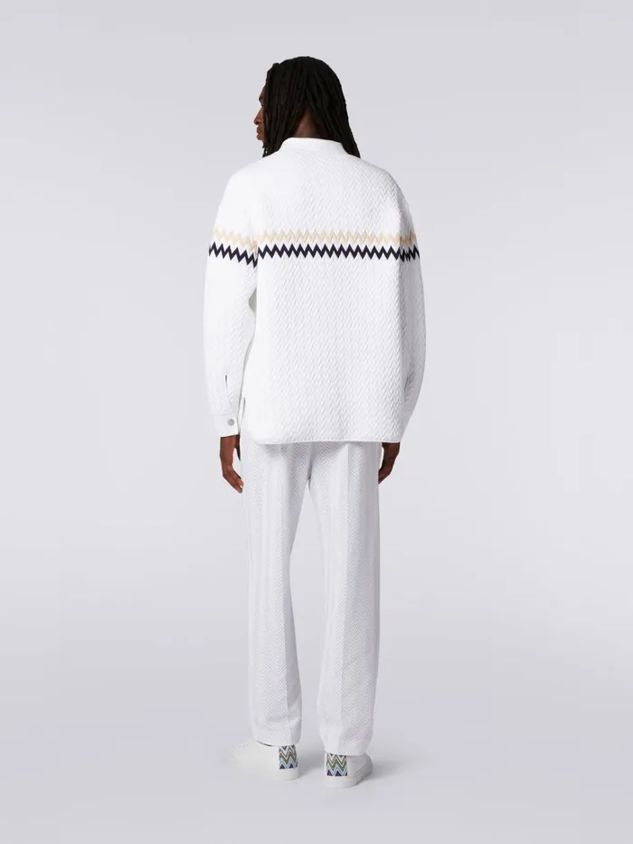 Men NylonBlend Overshirt With Zigzag Stitching And Contrasting Details White Beige and Blue Missoni Coats and Jackets