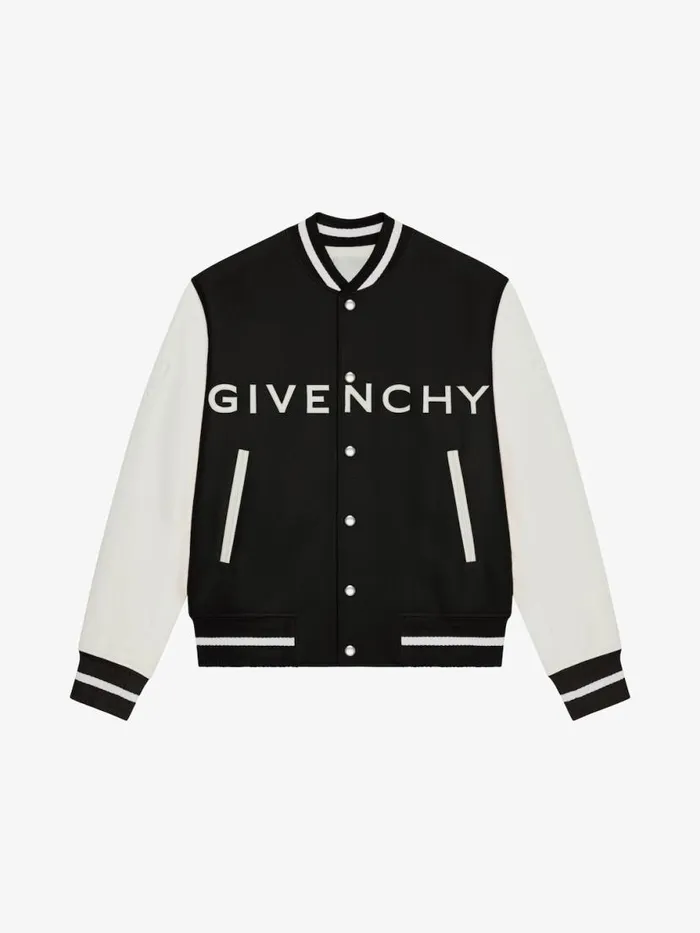 Men Outerwear and Blousons Givenchy GIVENCHY Varsity Jacket In Wool And Leather Blackwhite