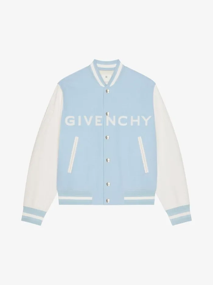 Men Outerwear and Blousons Givenchy GIVENCHY Varsity Jacket In Wool And Leather Whitesky Blue