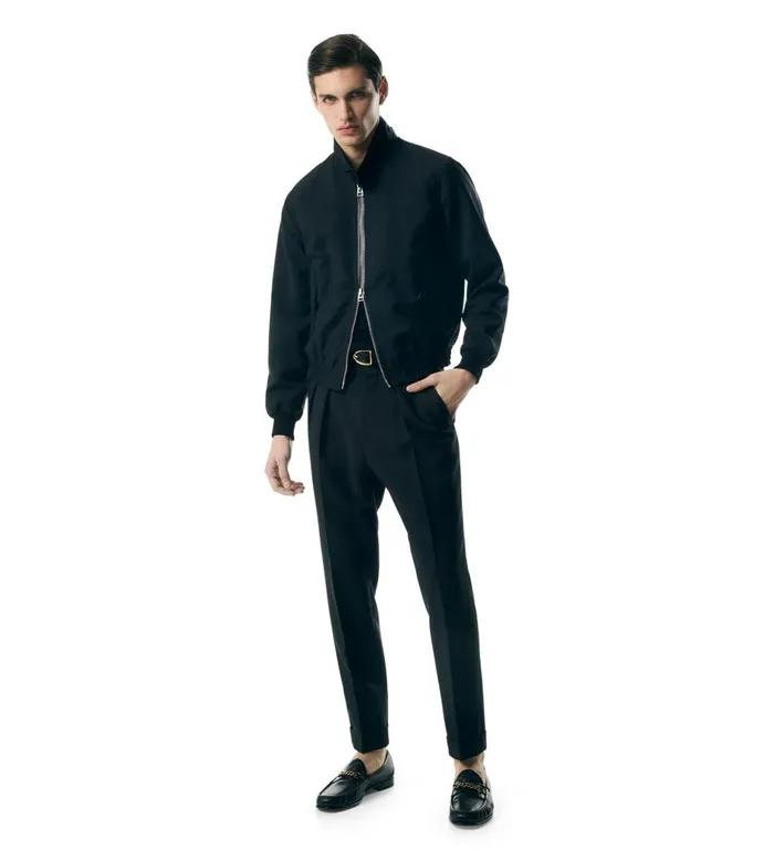 Men Outerwear Tom Ford British Mohair Self Rib Harrington Black Men Outerwear Tom Ford British Mohair Self Rib Harrington Black