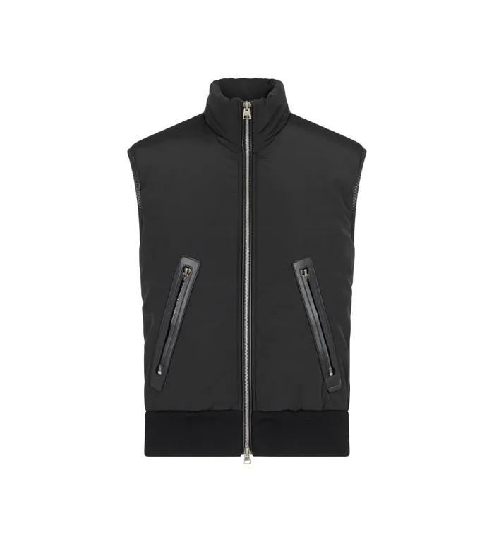 Men Outerwear Tom Ford Light Nylon Front Merino Gilet Black