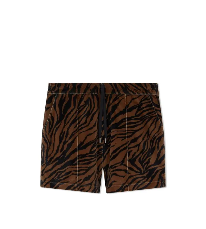Men Pants and Shorts Tom Ford Zebra Print Velour Shorts Brownblack
