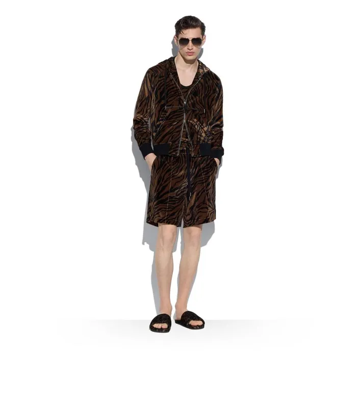 Men Pants and Shorts Tom Ford Zebra Print Velour Shorts Brownblack Men Pants and Shorts Tom Ford Zebra Print Velour Shorts Brownblack