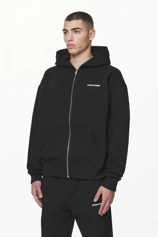 Men Pegador Hoodies Colne Logo Oversized Sweat Jacket Black Men Pegador Hoodies Colne Logo Oversized Sweat Jacket Black