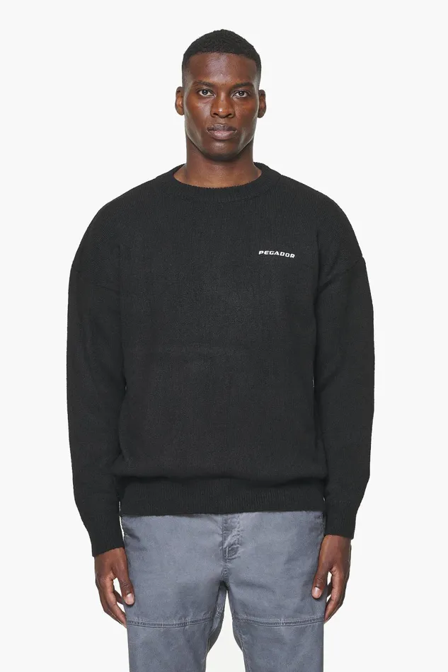 Men Pegador Sweaters Logo Shaggy Knit Sweater Onyx Black
