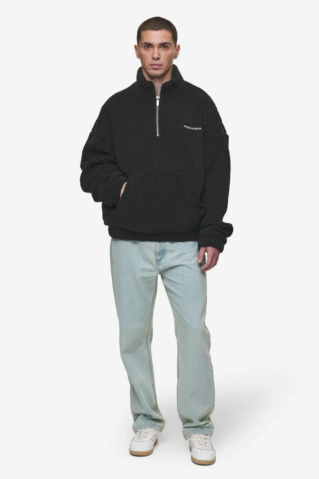 Men Pegador Sweaters Puka Teddy Half Zip Sweater Black Men Pegador Sweaters Puka Teddy Half Zip Sweater Black