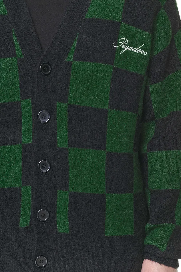 Men Pegador Sweaters Todd Checkered Knit Cardigan Onyx Black British Green Men Pegador Sweaters Todd Checkered Knit Cardigan Onyx Black British Green