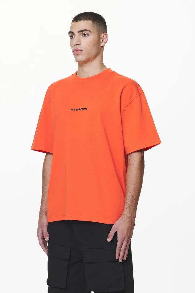 Men Pegador Tees Colne Logo Oversized Tee Washed Signal Red Men Pegador Tees Colne Logo Oversized Tee Washed Signal Red