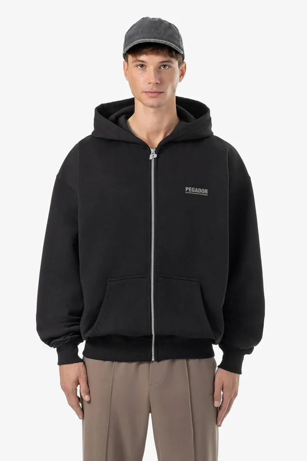 Men Pegador Zip Hoodies Clinton Oversized Sweat Jacket Washed Black Men Pegador Zip Hoodies Clinton Oversized Sweat Jacket Washed Black