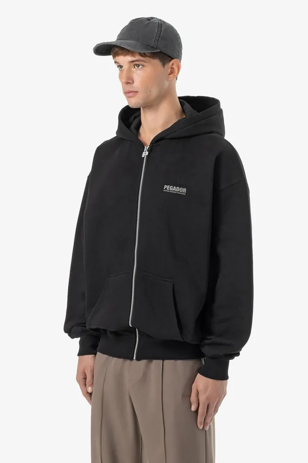 Men Pegador Zip Hoodies Clinton Oversized Sweat Jacket Washed Black Men Pegador Zip Hoodies Clinton Oversized Sweat Jacket Washed Black