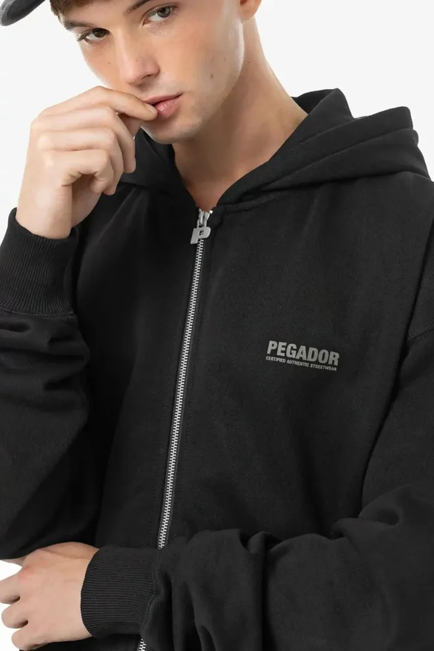 Men Pegador Zip Hoodies Clinton Oversized Sweat Jacket Washed Black Men Pegador Zip Hoodies Clinton Oversized Sweat Jacket Washed Black