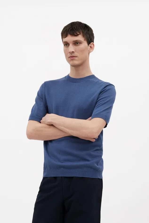 Men Rhys Cotton Linen Tshirt Calcite Blue Norse Projects Knitwear