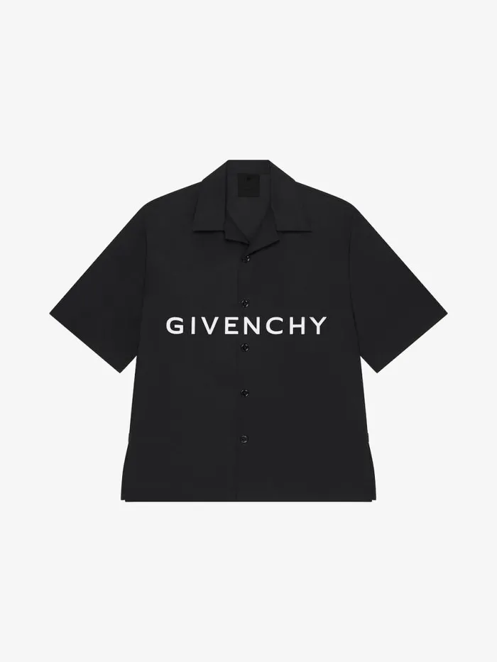 Men Shirts Givenchy GIVENCHY Boxy Fit Hawaiian Shirt In Poplin Black