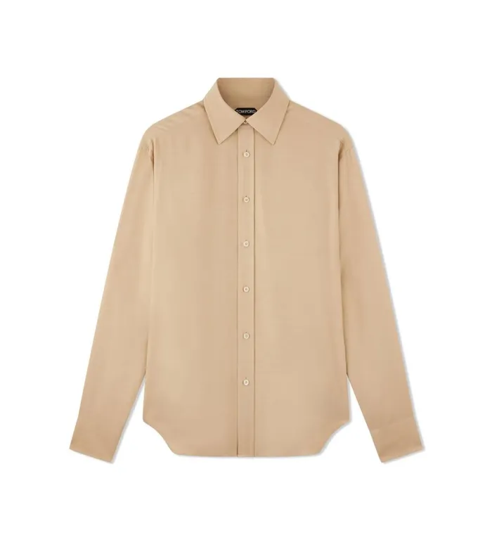 Men Shirts Tom Ford Viscose Silk Toile Slim Fit Shirt Vanilla Latte