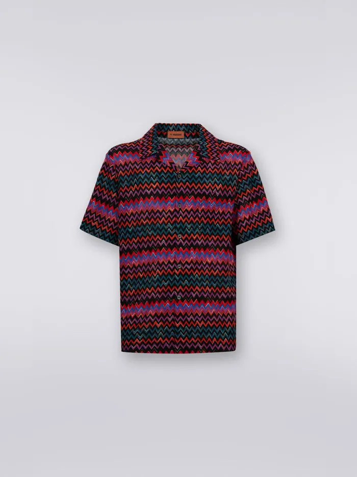 Men ShortSleeved Bowling Shirt In Zigzag Cotton And Viscose Black Missoni Shirts