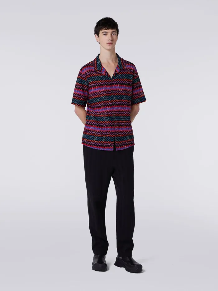 Men ShortSleeved Bowling Shirt In Zigzag Cotton And Viscose Black Missoni Shirts Men ShortSleeved Bowling Shirt In Zigzag Cotton And Viscose Black Missoni Shirts