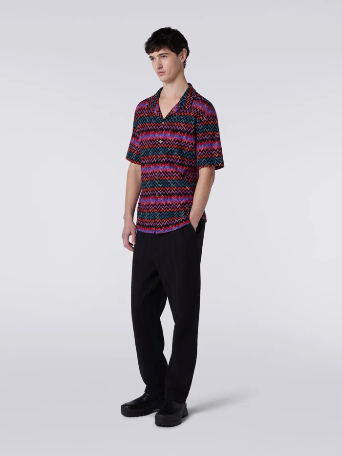 Men ShortSleeved Bowling Shirt In Zigzag Cotton And Viscose Black Missoni Shirts Men ShortSleeved Bowling Shirt In Zigzag Cotton And Viscose Black Missoni Shirts