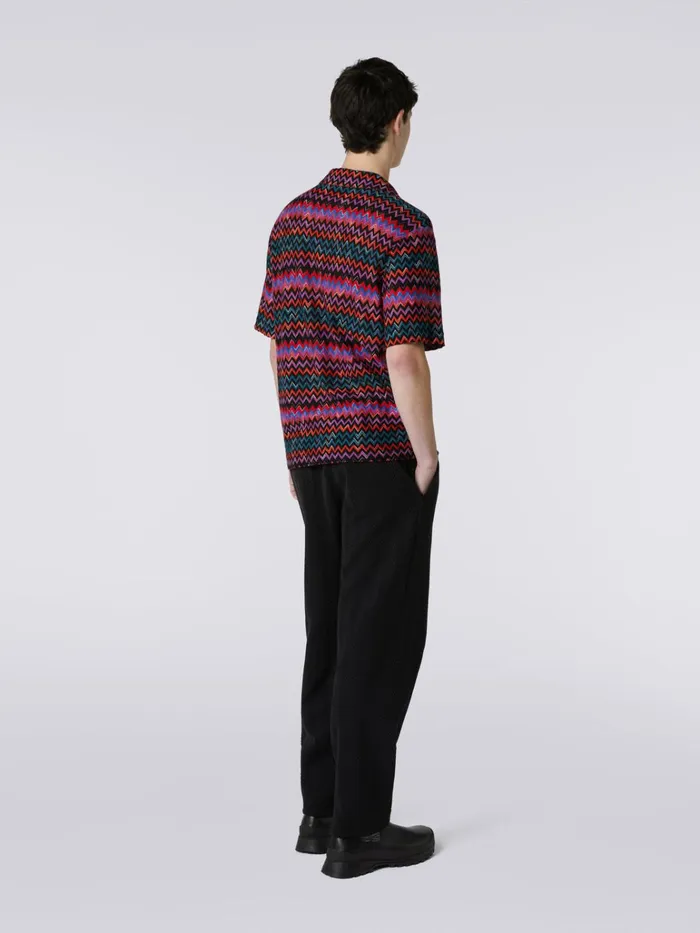 Men ShortSleeved Bowling Shirt In Zigzag Cotton And Viscose Black Missoni Shirts Men ShortSleeved Bowling Shirt In Zigzag Cotton And Viscose Black Missoni Shirts