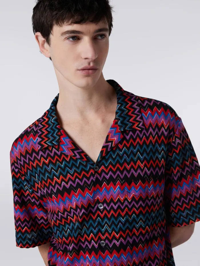 Men ShortSleeved Bowling Shirt In Zigzag Cotton And Viscose Black Missoni Shirts Men ShortSleeved Bowling Shirt In Zigzag Cotton And Viscose Black Missoni Shirts