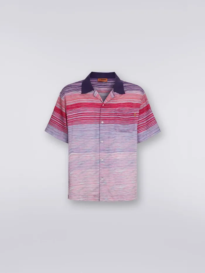 Men ShortSleeved Cotton Bowling Shirt Red Purple and Light Blue Missoni Shirts