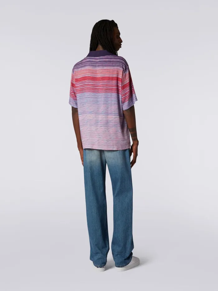 Men ShortSleeved Cotton Bowling Shirt Red Purple and Light Blue Missoni Shirts